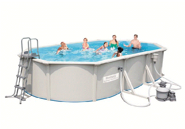 Каркасный бассейн морозоустойчивый Bestway 56586, овальный со стальными стенками, размер 500 х 360 х 120 см в комплекте: (песочный насос-фильтр для очистки воды 3075 л/ч, лестница, подложка, ремонтный комплект, сливной клапан). 
