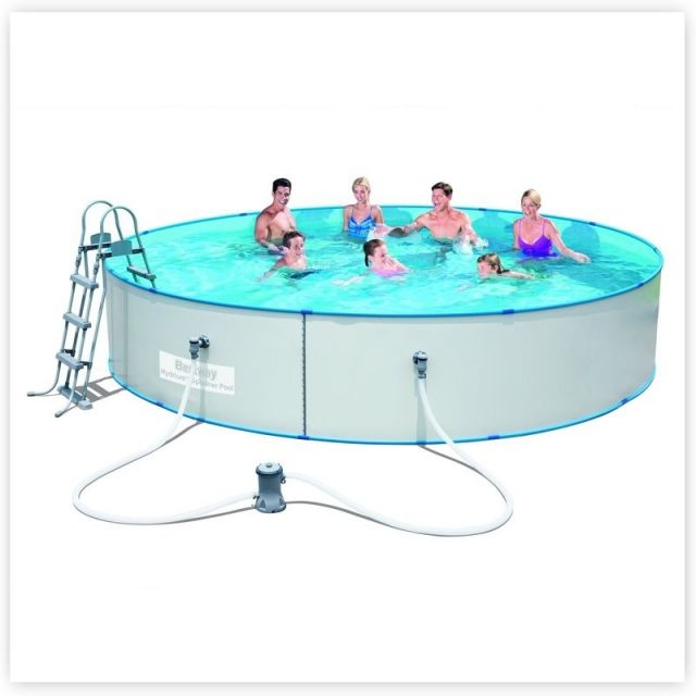 Каркасный бассейн морозоустойчивый Bestway 56386, со стальными стенками, размер 460 х 90 см в комплекте: (картриджный насос-фильтр 2006 л/ч, лестница, подложка, ремкомплект) 