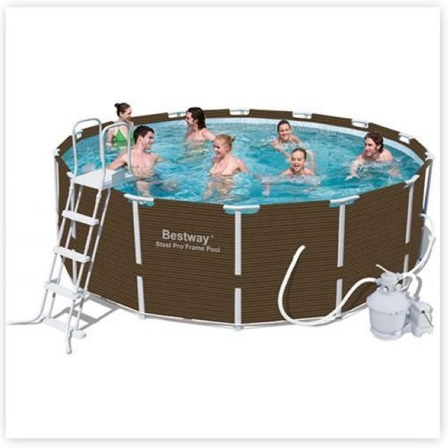 Каркасный бассейн Bestway 56484 Steel Pro Ротанг усиленный, размер 427 x 122 см в комплекте: (песочный насос фильтр 3785 л/ч, лестница, тент, подложка) 