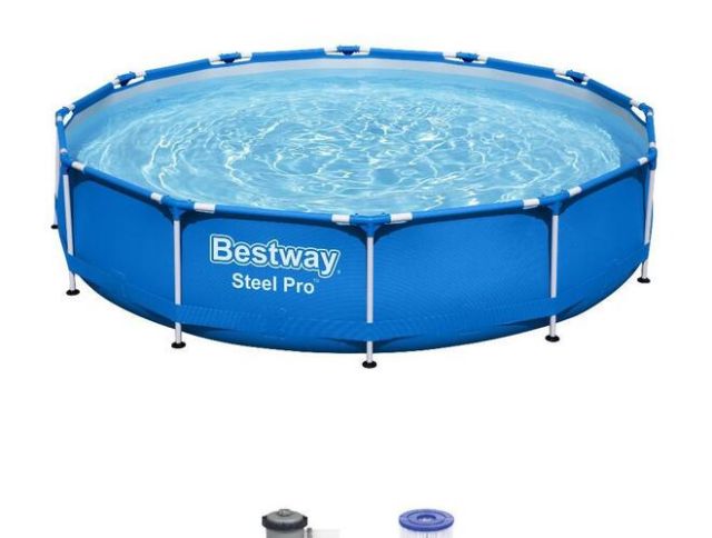 Каркасный бассейн Bestway 56681, размер 366 х 76 см в комплекте: (картриджный насос фильтр 1250 л/ч, ремонтный комплект, сливной клапан). Объём 6473 л. 