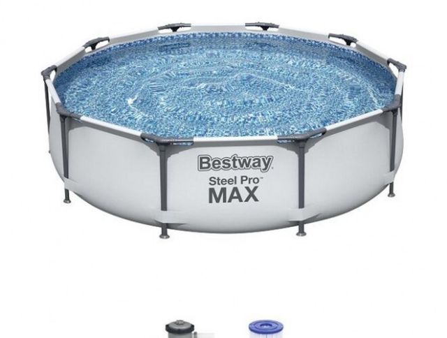 Каркасный бассейн Bestway 56418 размер 366 х 100 см в комплекте: (картриджный насос фильтр 2000 л/ч, лестница, ремонтный комплект, сливной клапан) 