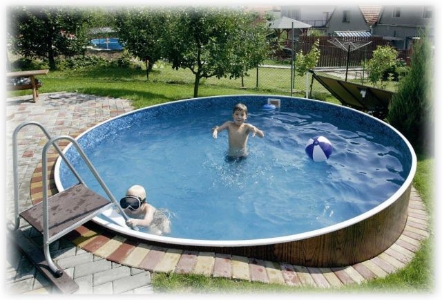Каркасный бассейн морозоустойчивый AZURO 400DL1 круглый, размер 360 х 110 см, в комплекте: (картриджный насос фильтр 9500 л/ч, лестница, скиммер, металлический каркас под дерево) 