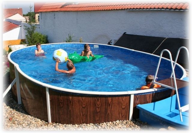 Каркасный бассейн морозоустойчивый AZURO 405DL овальный, размер 730 х 370 х 120 см, в комплекте песочный насос. Объем-29 м3 