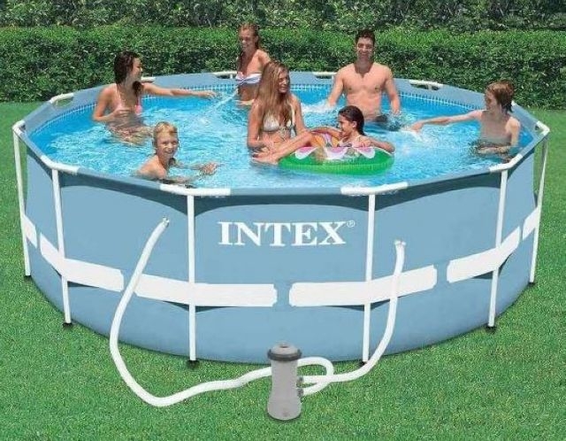 Каркасный бассейн Intex 26718 W1, размер 366 х 98 см в комплекте: (картриджный насос фильтр 2006л/ч, лестница, тент, подложка, ремонтный комплект, сливной клапан) 