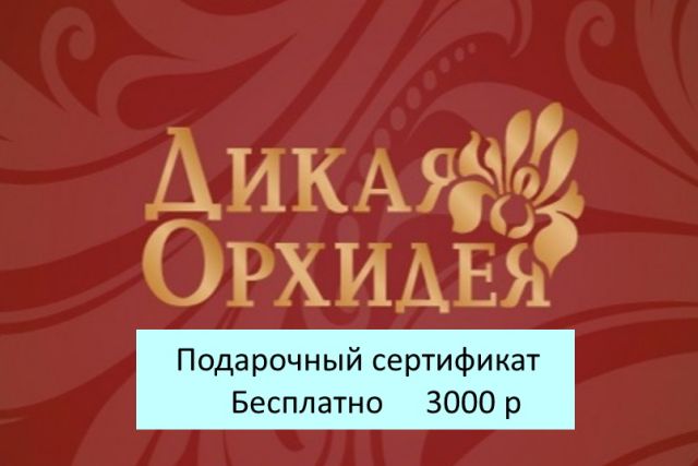 Подарочный сертификат магазина Дикая Орхидея (цена 3000 р) со скидкой при покупке бассейна, кровати и др. товаров 