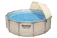 Каркасный бассейн Bestway 5614V размер 396 х 107 см в комплекте: (картриджный насос фильтр для очистки воды 2006л/ч, лестница, тент, ремонтный комплект) 