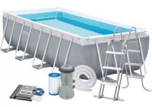 Каркасный бассейн прямоугольный Intex 26788, размер 400 х 200 х 100 см, в комплекте: (картриджный насос-фильтр 2006 л/ч, лестница) 