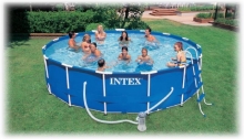 Каркасный бассейн Intex 56949 Metal Frame Pool, размер 457 х 107 см в комплекте: (картриджный насос фильтр 3028 л/ч, лестница, тент, подложка, набор для чистки, скиммер) 