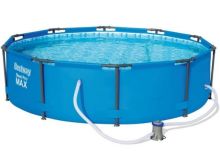 Каркасный бассейн Bestway 56984, размер 305 х 100 см в комплекте: (картриджный насос фильтр для очистки воды 1250 л/ч, ремонтный комплект,сливной клапан). 