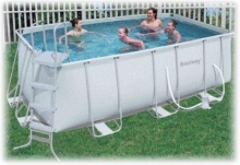 Каркасный бассейн прямоугольный Bestway 56241-W1, размер 412 см х 201 см х 122 см, в комплекте: (картриджный насос фильтр 2000 л/ч, лестница, тент, подложка) 