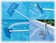 Набор для чистки бассейна Intex 28003 (58959) Deluxe Pool Maintenance Kit - подключается к насосу, в комплекте: (телескопическая рукоятка, сачок, щётка, насадка, колба, шланг) 